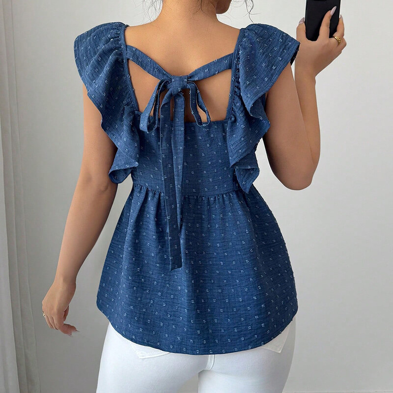 Дамско облекло Xibo, лято 2025, нов корейски топ с летящи ръкави и щампа на точки