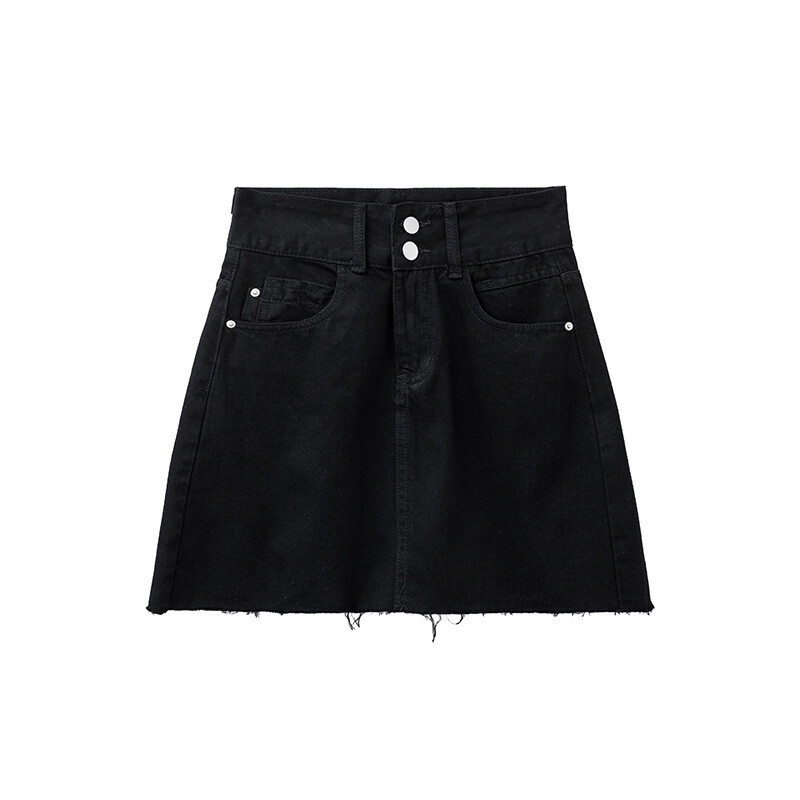 Дънкова минижупа с висока талия за дребни жени през лятото на 2025 г. с тънка подплата, която предотвратява излагането на светлина и ви кара да изглеждате по-слаби и с по-дълги крака Пола на ханша