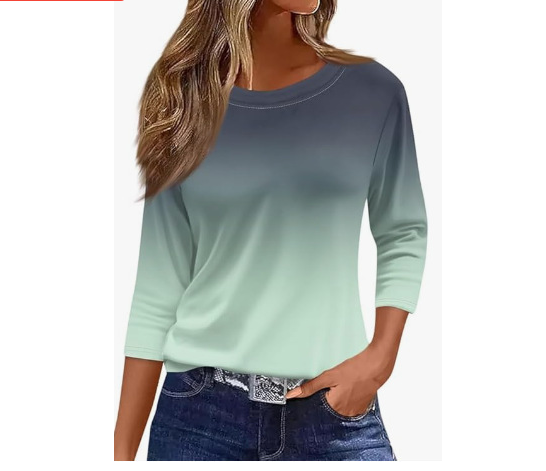 Νέα γυναικεία μπλούζα Amazon άνοιξη-καλοκαίρι, ευρωπαϊκή και αμερικανική, με τυπωμένη μέση, απομίμηση βαμβακιού, στρογγυλή λαιμόκοψη, μονόχρωμη, με μανίκια τριών τετάρτων και μακριά μανίκια