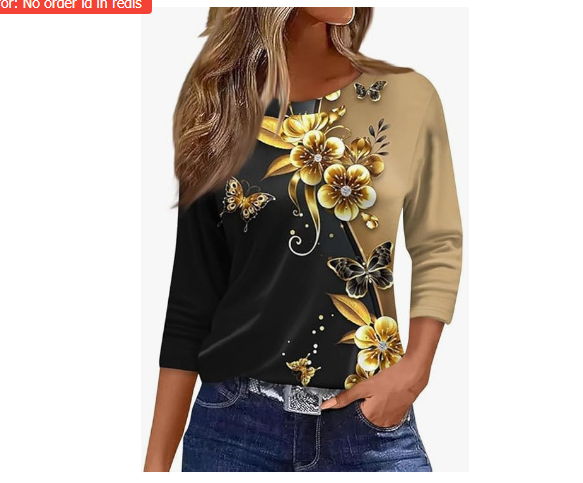 Νέα γυναικεία μπλούζα Amazon άνοιξη-καλοκαίρι, ευρωπαϊκή και αμερικανική, με τυπωμένη μέση, απομίμηση βαμβακιού, στρογγυλή λαιμόκοψη, μονόχρωμη, με μανίκια τριών τετάρτων και μακριά μανίκια