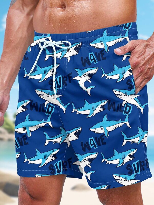 Piiriülesed 3D digitaalsed meeste rannapüksid, Euroopa ja Ameerika Hawaii spordipüksid haiprindiga, vabaaja lühikesed püksid