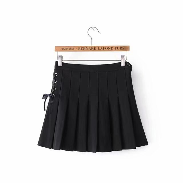 Европейска и американска тънка плисирана пола с висока талия, дамска анти-експозиция, студентска пола, намаляваща възрастта, момичешка тенис пола с връзки, къса пола