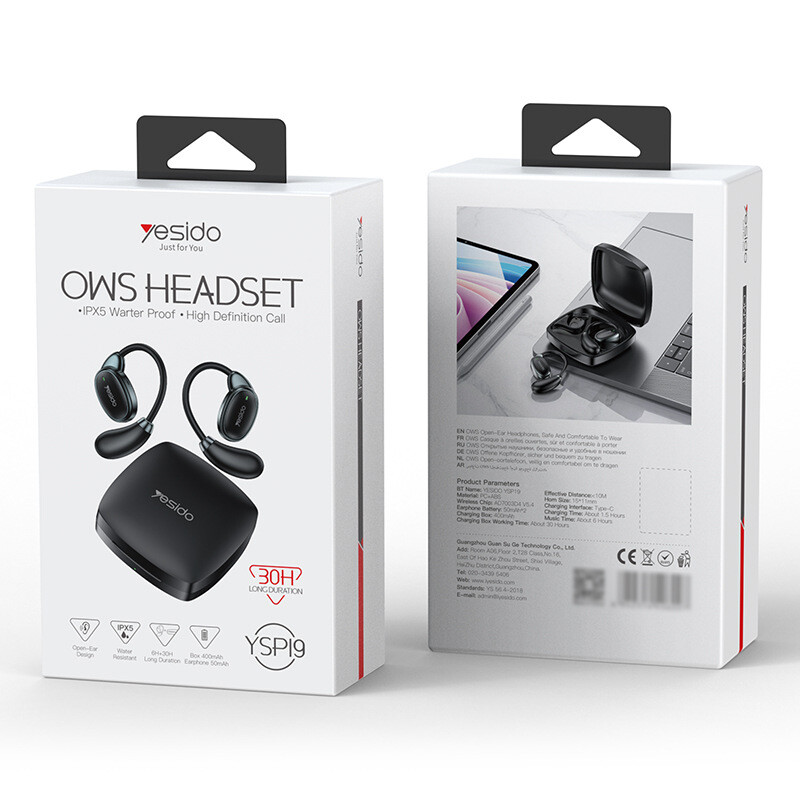 Yesido Bluetooth слушалки с въздушна проводимост, без вградени в ухото, трансгранични, водоустойчиви, дълготрайни, безжични Bluetooth слушалки с кукичка за уши