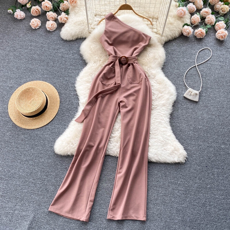 Γυναικεία ρούχα για ενήλικες στο στυλ της «βασιλικής αδερφής», με διάθεση για μετακινήσεις, λοξό γιακά, ολόσωμη φόρμα με ανοιχτούς ώμους, γυναικείο απλό, χοντρό, με μέση, αδυνατιστικό, φαρδύ παντελόνι