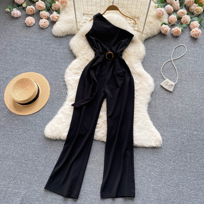 Γυναικεία ρούχα για ενήλικες στο στυλ της «βασιλικής αδερφής», με διάθεση για μετακινήσεις, λοξό γιακά, ολόσωμη φόρμα με ανοιχτούς ώμους, γυναικείο απλό, χοντρό, με μέση, αδυνατιστικό, φαρδύ παντελόνι