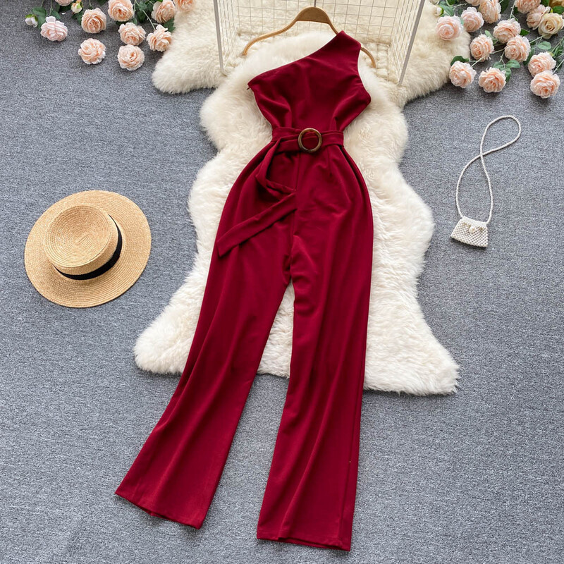 Γυναικεία ρούχα για ενήλικες στο στυλ της «βασιλικής αδερφής», με διάθεση για μετακινήσεις, λοξό γιακά, ολόσωμη φόρμα με ανοιχτούς ώμους, γυναικείο απλό, χοντρό, με μέση, αδυνατιστικό, φαρδύ παντελόνι