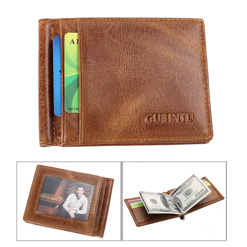 GUBINTU  портфейл от първи слой от телешка кожа, ретро, държач за карти, държач за банкноти от естествена кожа, външна търговия, горещо продаван щипка за долар