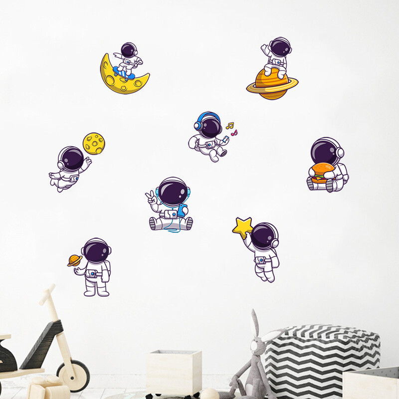 Tarpvalstybinė užsienio prekyba, šviečianti planeta, astronautas, kambario dekoravimas, namų sienos lipdukų išdėstymo lipdukai