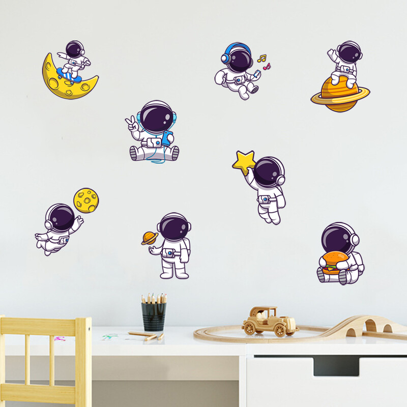 Tarpvalstybinė užsienio prekyba, šviečianti planeta, astronautas, kambario dekoravimas, namų sienos lipdukų išdėstymo lipdukai