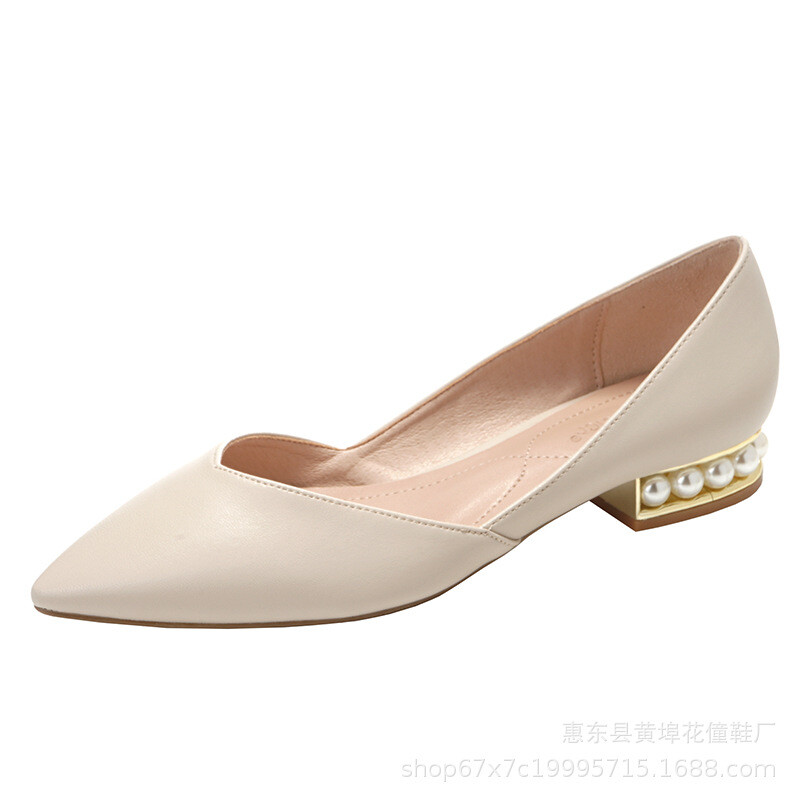 Ново! Горещ артикул! Модерни и шикозни летни обувки с перлен ток, нисък ток, заострен връх, кухи, в същия стил като на интернет знаменитост.