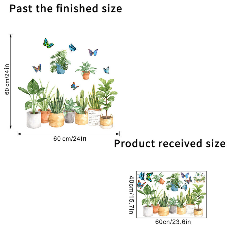 Nauji žali augalai iš gamintojo, pakabinami krepšeliai vazonuose, drugeliai, lipnūs vandeniui atsparūs sienų lipdukai, svetainė, miegamasis, dekoratyviniai sienų lipdukai