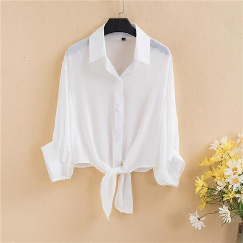 Šifrirana šifonska košulja, jednobojna, labava gornja odjeća, kardigan, odjeća za zaštitu od sunca na obali, ljetna klimatizirana košulja i suknja, mali šal za žene