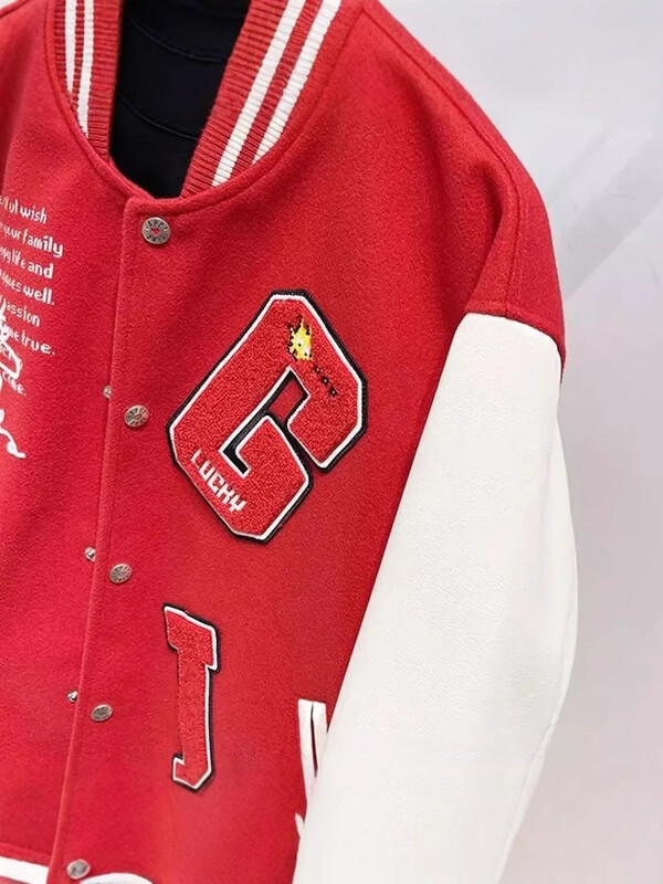 Ανδρικό και γυναικείο μπουφάν, μοντέρνας μάρκας, άνοιξη-φθινόπωρο, αμερικανικού στιλ, κόκκινο, με όρθιο γιακά, μοντέρνο μπουφάν μπέιζμπολ με patchwork print, για ζευγάρια