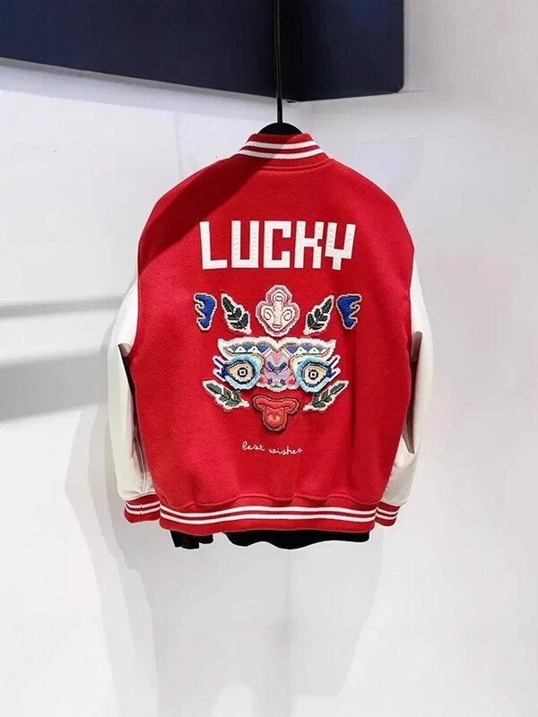 Ανδρικό και γυναικείο μπουφάν, μοντέρνας μάρκας, άνοιξη-φθινόπωρο, αμερικανικού στιλ, κόκκινο, με όρθιο γιακά, μοντέρνο μπουφάν μπέιζμπολ με patchwork print, για ζευγάρια