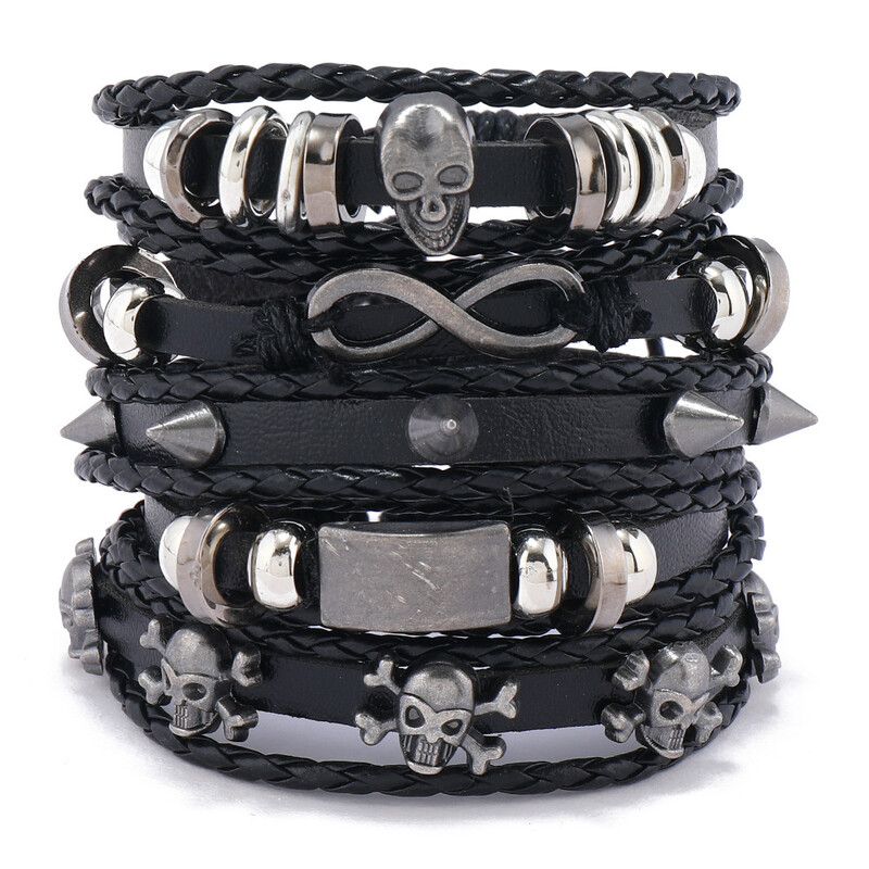 Europos ir Amerikos tarpvalstybinės odinės rankomis austos vyriškos apyrankės, hiphopo ir pankroko „pasidaryk pats“ papuošalų rinkinys 