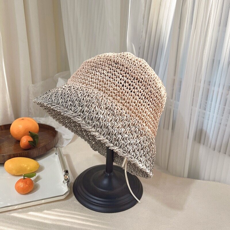 Kézzel szőtt, átmenetes szalmakalap koreai változata, nagy karimájú, női nyári napvédő, összecsukható napkalap, trendi