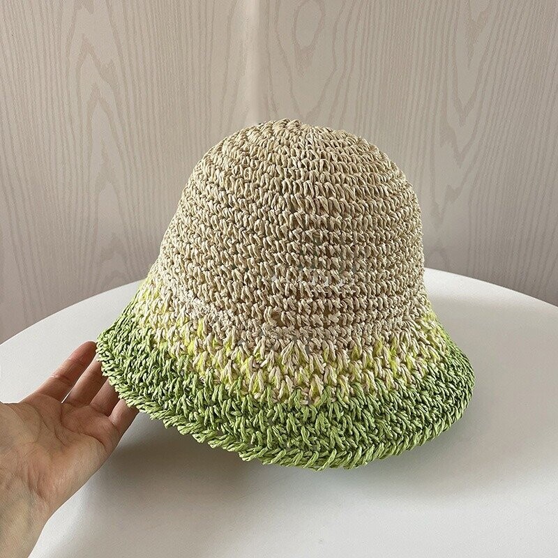 Kézzel szőtt, átmenetes szalmakalap koreai változata, nagy karimájú, női nyári napvédő, összecsukható napkalap, trendi