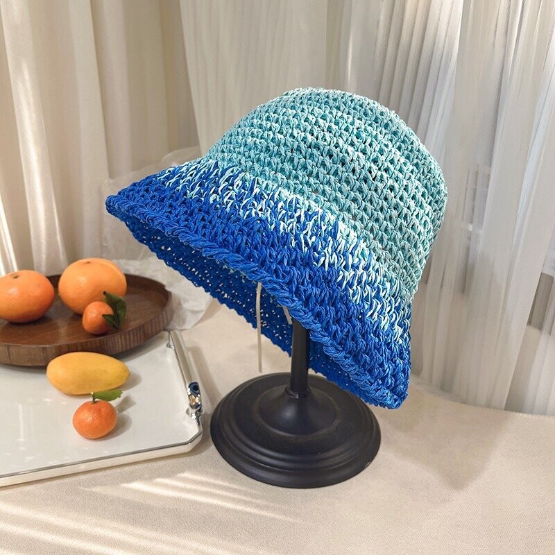 Kézzel szőtt, átmenetes szalmakalap koreai változata, nagy karimájú, női nyári napvédő, összecsukható napkalap, trendi