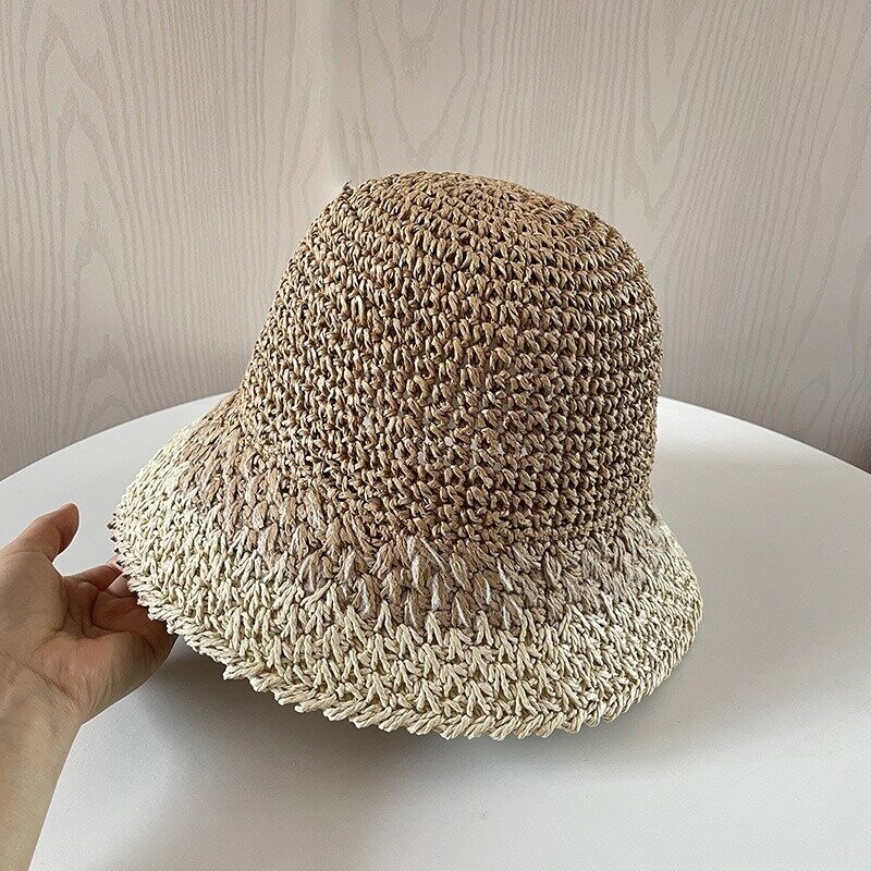Kézzel szőtt, átmenetes szalmakalap koreai változata, nagy karimájú, női nyári napvédő, összecsukható napkalap, trendi