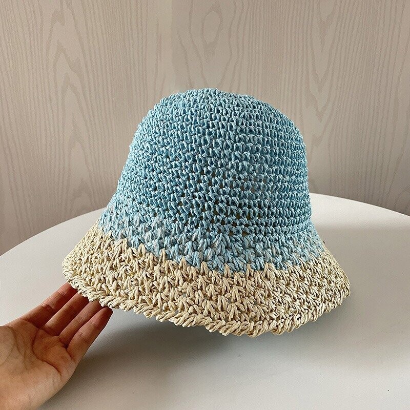 Kézzel szőtt, átmenetes szalmakalap koreai változata, nagy karimájú, női nyári napvédő, összecsukható napkalap, trendi