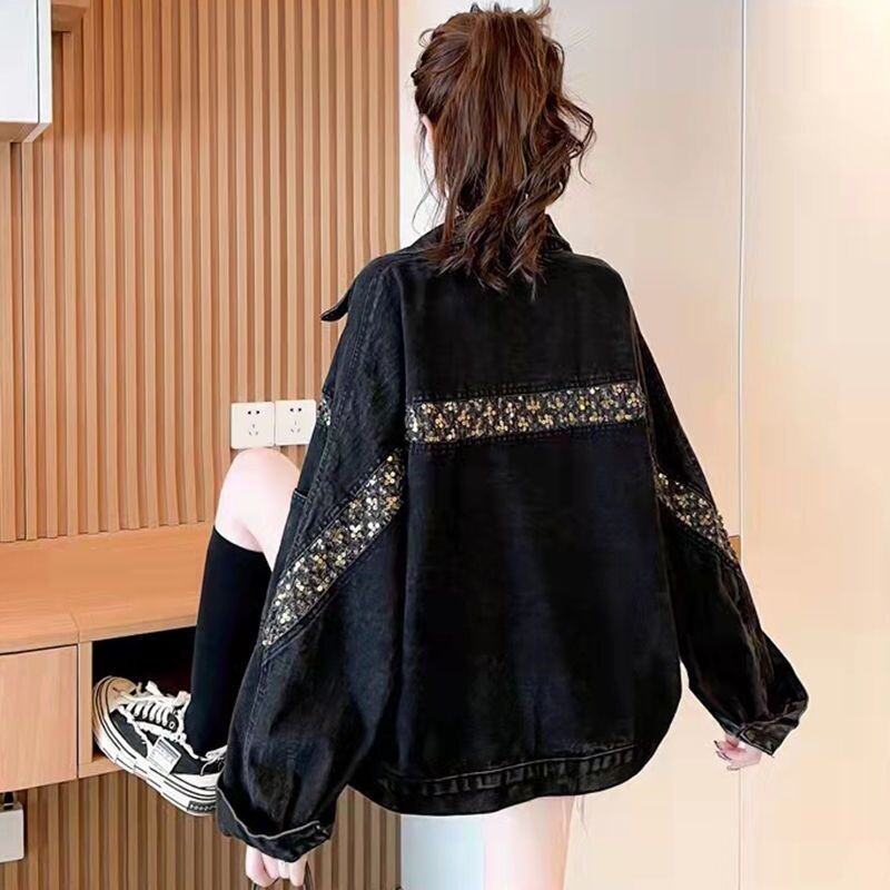 Γυναικείο τζιν μπουφάν κορεάτικου στιλ, χαλαρό, νέο τζιν μπουφάν 2023 για γυναίκες, μοντέρνο μικρό τζιν μπουφάν από διασημότητες στο διαδίκτυο