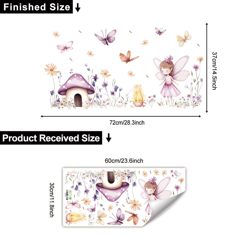 Nauji rožinės pilies lipdukai, vaikų kambarys, mergaitės sienų dekoracija, lipnūs tapetai, elfo paveikslas, sienų lipdukai