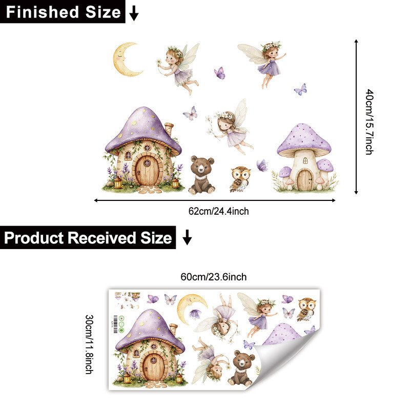 Nauji rožinės pilies lipdukai, vaikų kambarys, mergaitės sienų dekoracija, lipnūs tapetai, elfo paveikslas, sienų lipdukai
