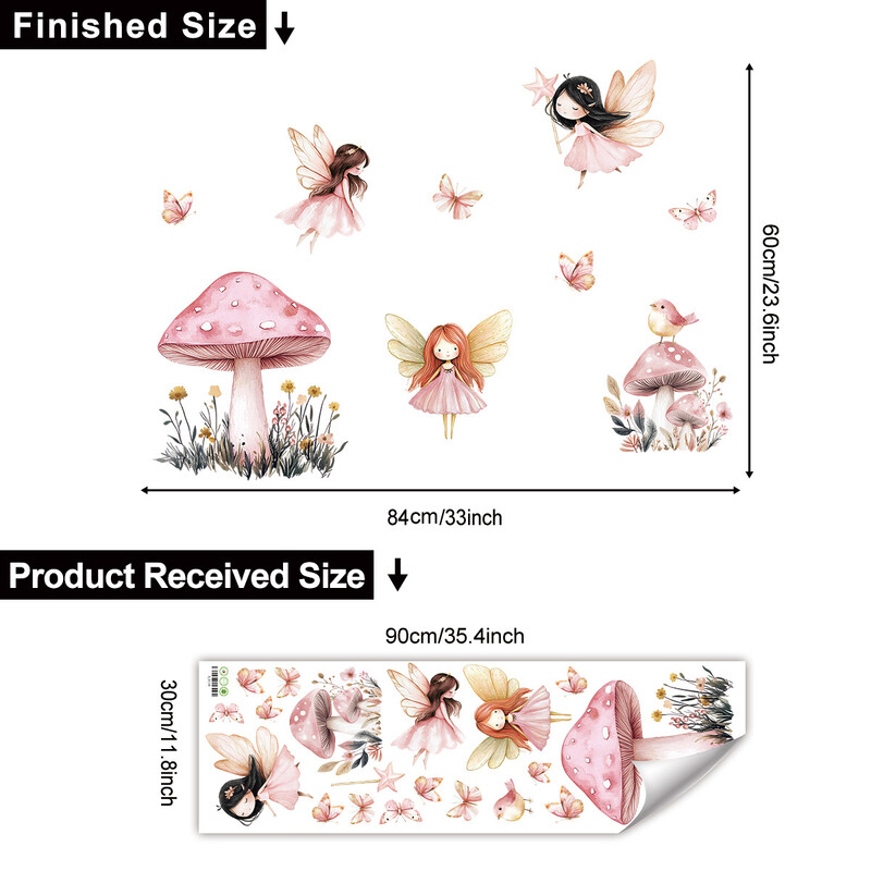 Nauji rožinės pilies lipdukai, vaikų kambarys, mergaitės sienų dekoracija, lipnūs tapetai, elfo paveikslas, sienų lipdukai