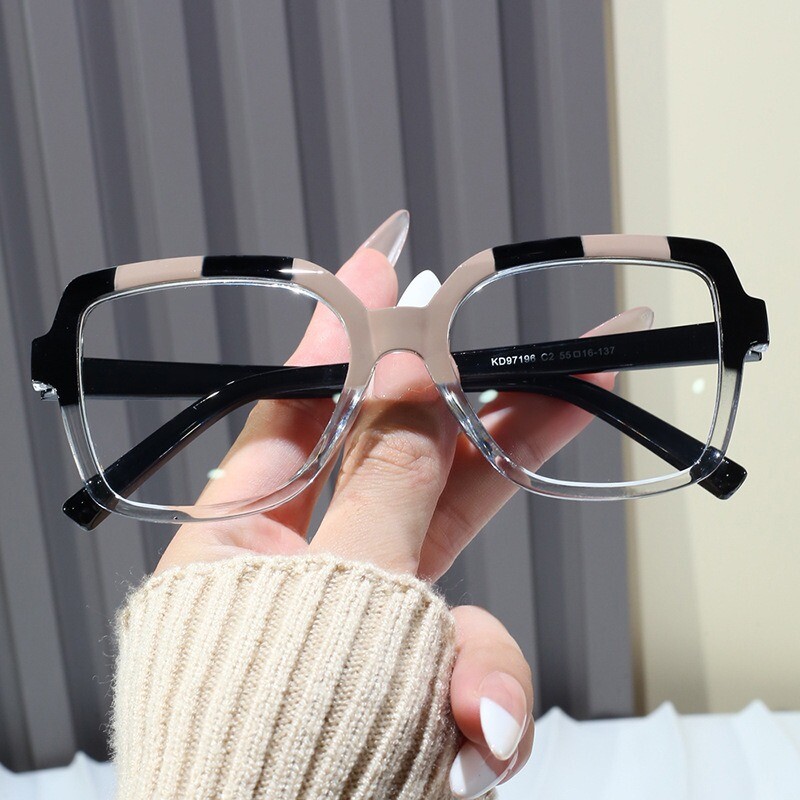 Ochelari de citit eleganți noi, ochelari de citit pătrați împletiți, contrast individual, ochelari plați la modă, ochelari de citit roșii