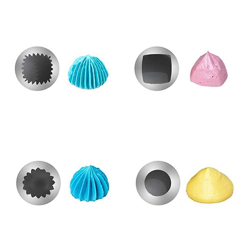 4 apvalių didelių 304 nerūdijančio plieno dekoravimo antgalių rinkinys sausainiams, sluoksniuotai tešlai, lydytam sviestui ir plaktai grietinėlei