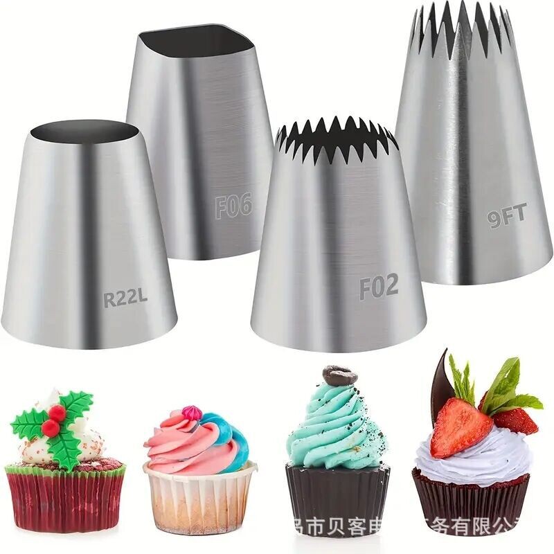 Set de 4 duze rotunde mari din oțel inoxidabil 304 pentru decorarea fursecurilor, aluat foietaj, unt topit și frișcă