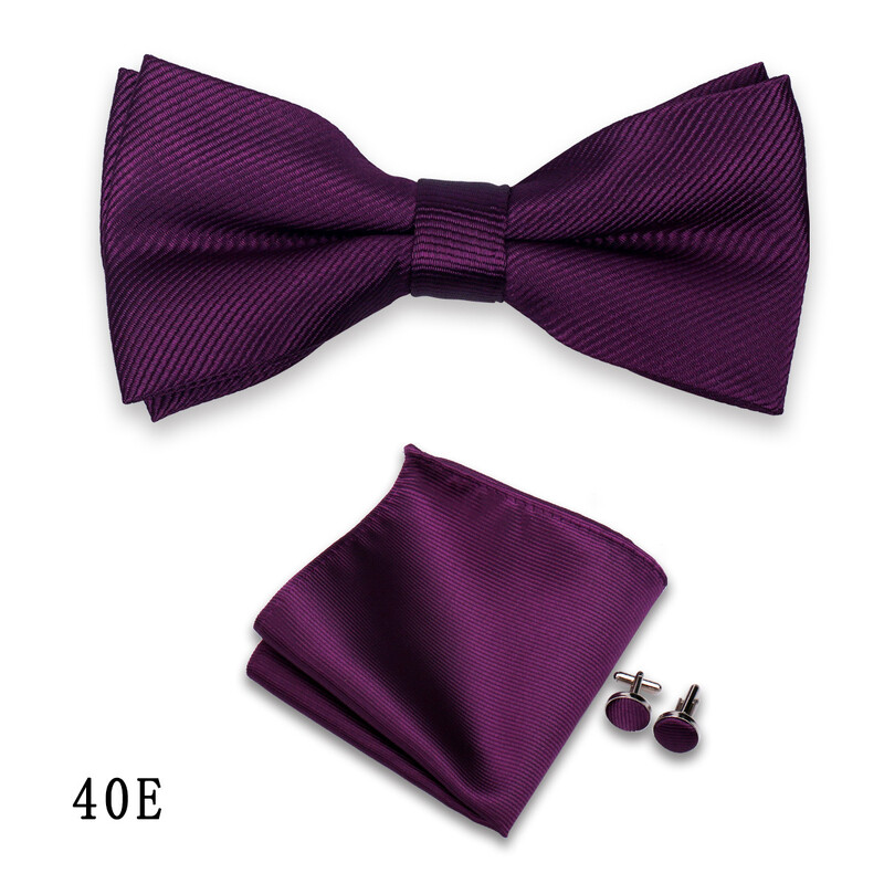 Muški set haljina od 3 dijela s leptir-mašnom, jednobojnim prugama, kvadratnim manžetama, dodacima za svadbenu svečanost i vinsko crvenom vrpcom