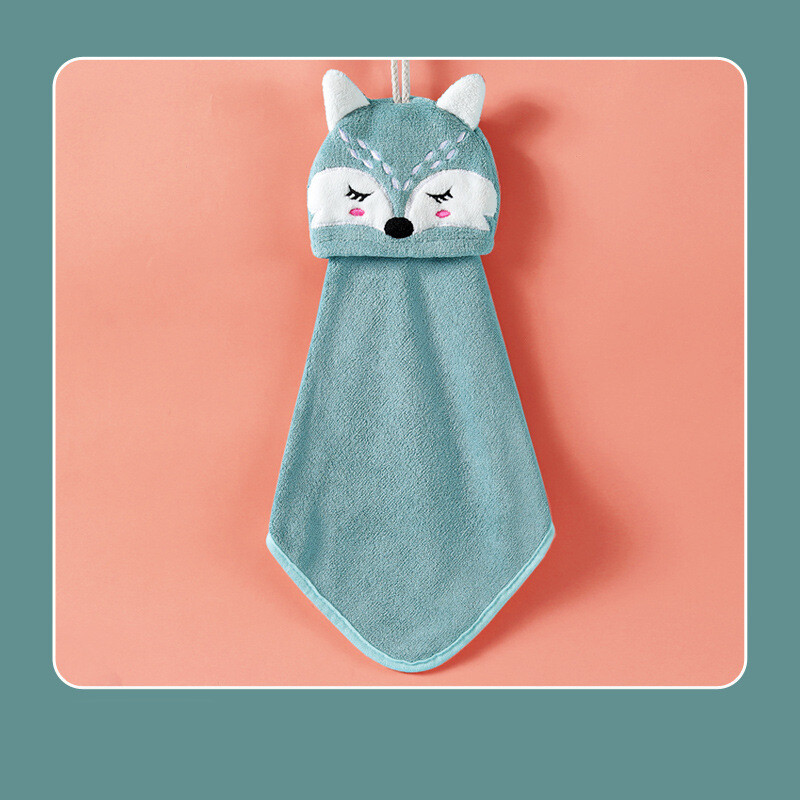 Vaikiškas koralinis flisinis rankšluostis su kišeniniu pakabuku, mielas animacinis filmas virtuvei ir vonios kambariui, sutirštintas, sugeriantis drėgmę, greitai džiūstantis