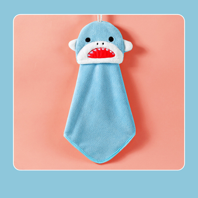 Vaikiškas koralinis flisinis rankšluostis su kišeniniu pakabuku, mielas animacinis filmas virtuvei ir vonios kambariui, sutirštintas, sugeriantis drėgmę, greitai džiūstantis