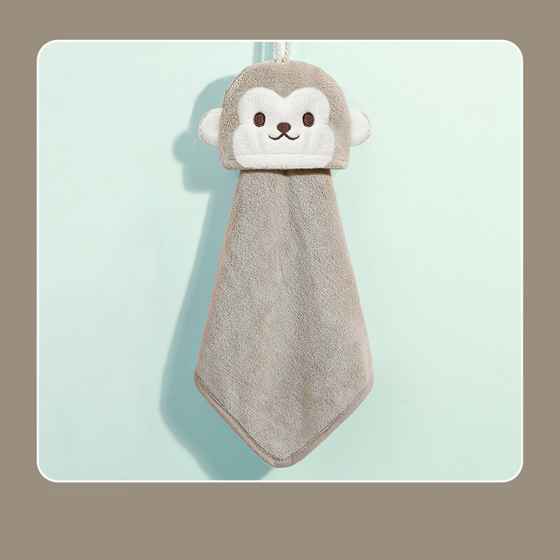 Vaikiškas koralinis flisinis rankšluostis su kišeniniu pakabuku, mielas animacinis filmas virtuvei ir vonios kambariui, sutirštintas, sugeriantis drėgmę, greitai džiūstantis