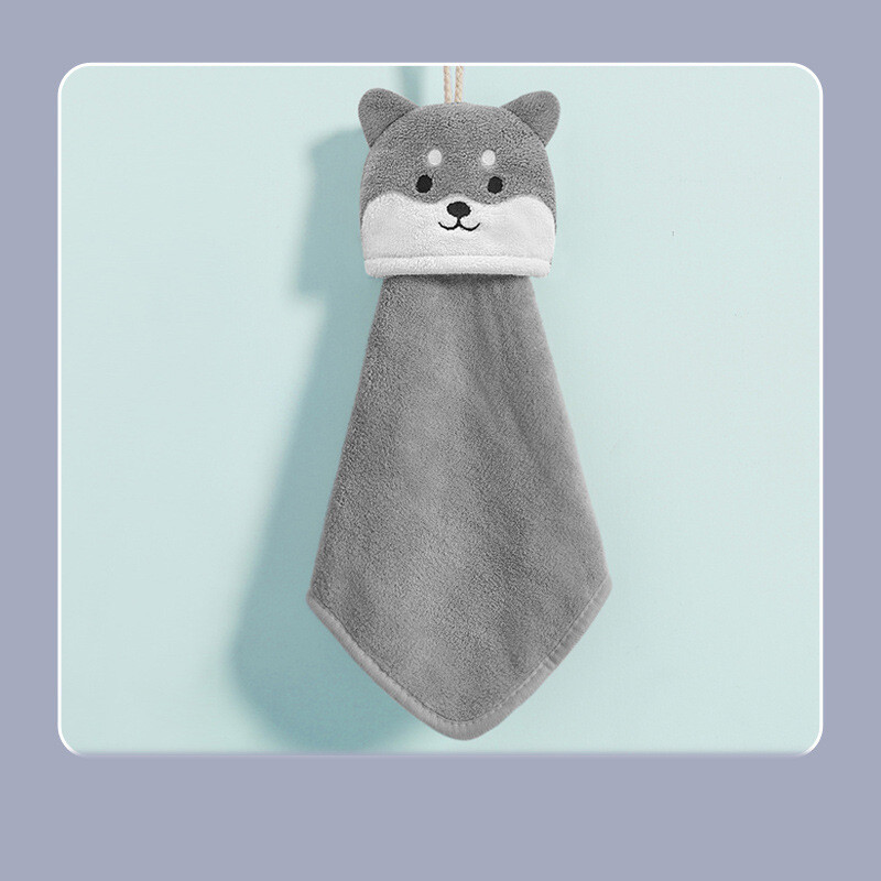 Vaikiškas koralinis flisinis rankšluostis su kišeniniu pakabuku, mielas animacinis filmas virtuvei ir vonios kambariui, sutirštintas, sugeriantis drėgmę, greitai džiūstantis