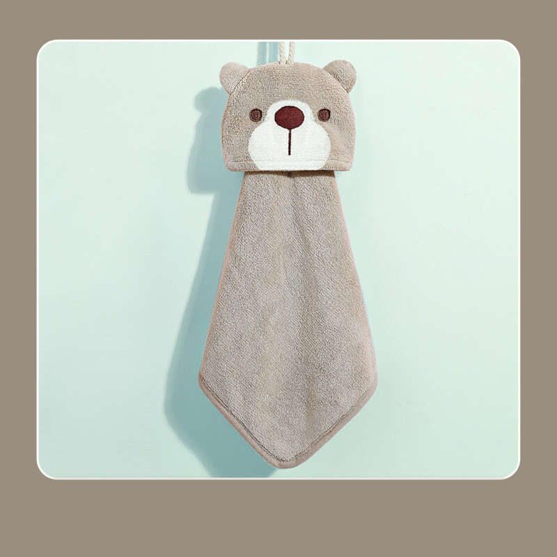 Vaikiškas koralinis flisinis rankšluostis su kišeniniu pakabuku, mielas animacinis filmas virtuvei ir vonios kambariui, sutirštintas, sugeriantis drėgmę, greitai džiūstantis