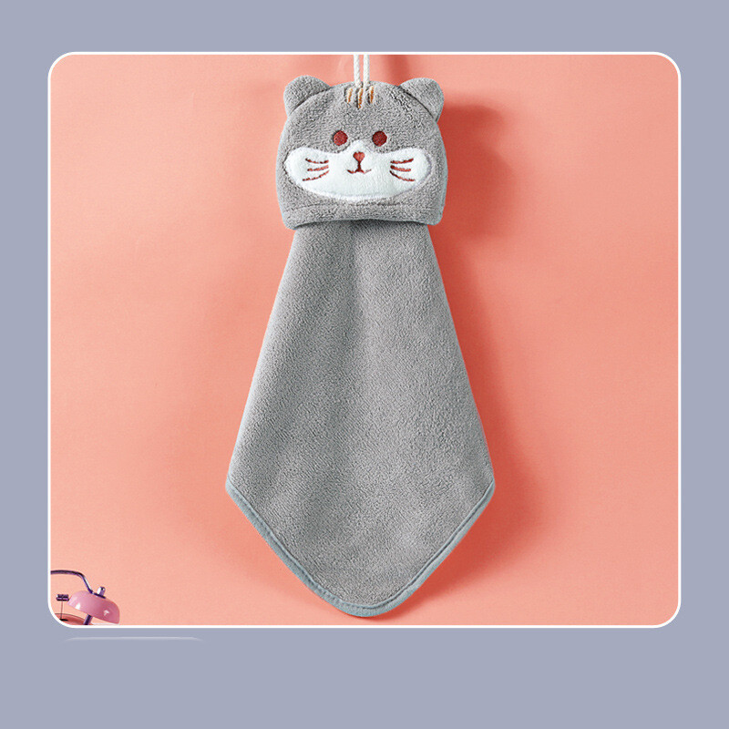 Vaikiškas koralinis flisinis rankšluostis su kišeniniu pakabuku, mielas animacinis filmas virtuvei ir vonios kambariui, sutirštintas, sugeriantis drėgmę, greitai džiūstantis