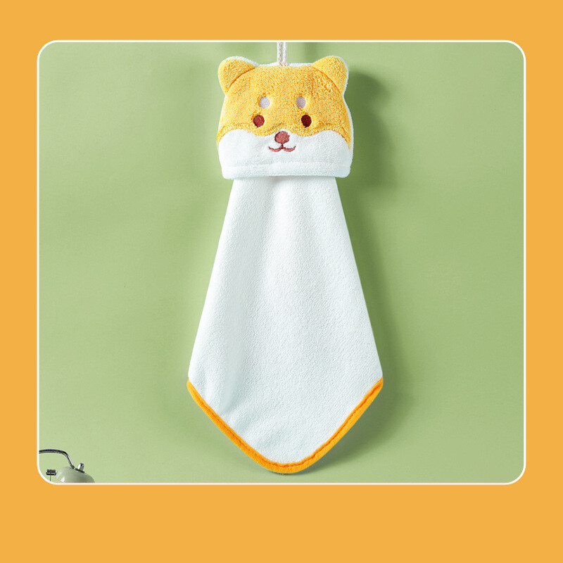 Vaikiškas koralinis flisinis rankšluostis su kišeniniu pakabuku, mielas animacinis filmas virtuvei ir vonios kambariui, sutirštintas, sugeriantis drėgmę, greitai džiūstantis