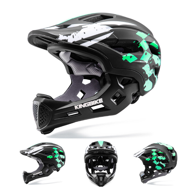 KINGBIKE bērnu pilnas sejas sporta ķivere velosipēdam, skrituļdēlim, skrituļdēlim, ķivere 6-12 gadiem, bērnu drošības ķivere vīriešiem