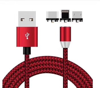 Магнитен кабел за данни Android Micro USB 3-в-1 кабел за зареждане, съвместим с Apple Type-C