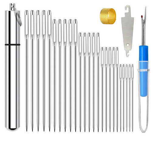 Nerūdijančio plieno siuvimo adata su didele akute, rankinė siuvimo adata, siuvinėjimo adata su permatomu adatos galiuku, buteliuko įrankių rinkinys