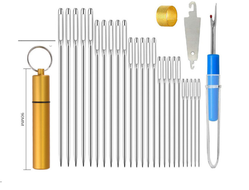 Nerūdijančio plieno siuvimo adata su didele akute, rankinė siuvimo adata, siuvinėjimo adata su permatomu adatos galiuku, buteliuko įrankių rinkinys