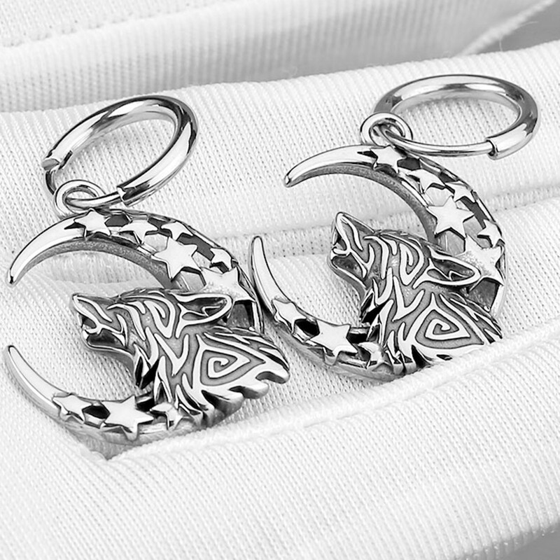 Prekogranično vruće prodavane vikinške naušnice od nehrđajućeg čelika s vučjom glavom, mjesecom, zvijezdom, modni retro visokokvalitetni nakit za uši 