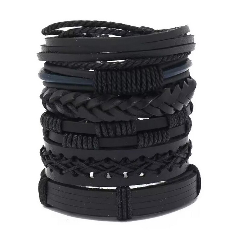 Odinė apyrankė su karoliukais, kniedėmis, aštuoniukės formos žvaigžde, inkaru, retro stiliaus odinė pinta kombinuota apyrankė, daugiasluoksnė apyrankė