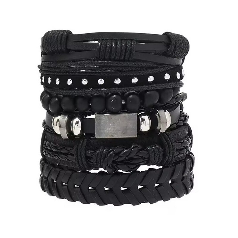 Odinė apyrankė su karoliukais, kniedėmis, aštuoniukės formos žvaigžde, inkaru, retro stiliaus odinė pinta kombinuota apyrankė, daugiasluoksnė apyrankė