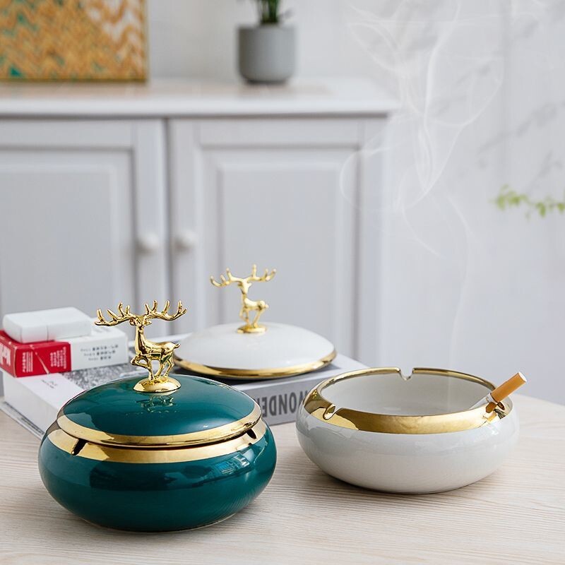 Τασάκι Δημιουργικό τασάκι, πολυτελές, υψηλής ποιότητας, με καπάκι, για την αποφυγή ιπτάμενης τέφρας, γραφείο, σπίτι, κεραμικό, μοντέρνα διακόσμηση