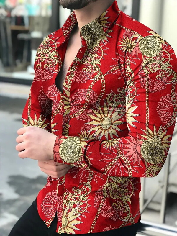 Европейски и американски трансграничен 3D печат мъжка мода геометричен печат модна риза с дълъг ръкав тънка мъжка риза