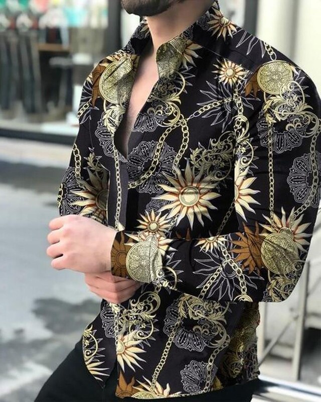 Европейски и американски трансграничен 3D печат мъжка мода геометричен печат модна риза с дълъг ръкав тънка мъжка риза