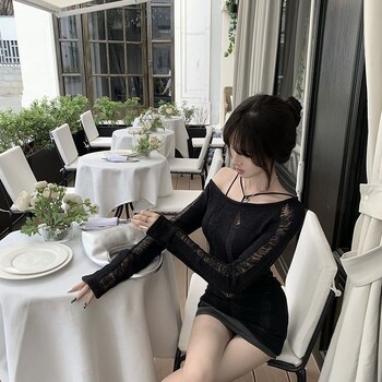 Pure Desire Корейска версия на кухия жилет с дълъг ръкав, плетен тънък, горещ момичешки топ, пролет 2023, нов